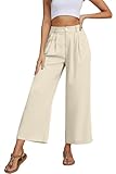 KICZOY Linnet Pants for Women Elastic Waist Wide Leg Cropped Pants Trousers Loose Fit with Pockets