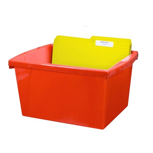 Image of Storex 4 Gallon (15L) Classroom Storage Bin, Red, With Lid