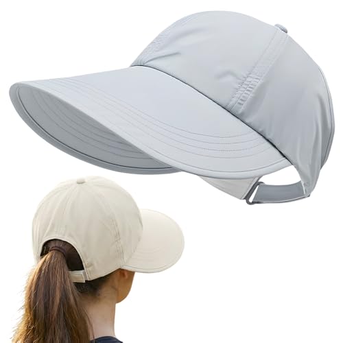 Generisch Sonnenhut Damen 2026 Neu Visor Cap Damen Faltbar UV Schutz 50 Hut Sonnenhüte für Damen Sunscreen Baseball Hat mit Breite Krempe Pferdeschwanz Strandhut für Golf Reisen Wandern (1 Grau)
