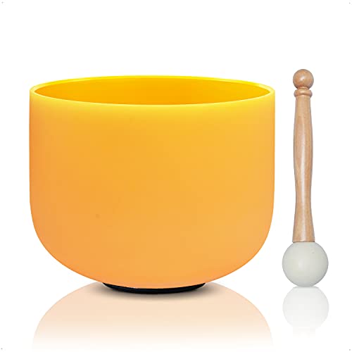 CVNC 10" Yellow Color E Note Solar Plexus Chakra Frosted Quartz Crystal Singing Bowl Free mallet & O-ring For Sound Therapy