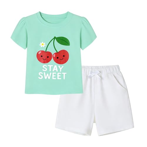Image of HILEELANG Girls Cotton Short Set Summer 2 Piece Outfit T Shirt Shorts | 100% Cotton, Soft Breathable Fabric, 2 Piece Outfit Set, Elastic Waist, Summer Comfort for Toddler Little Girls