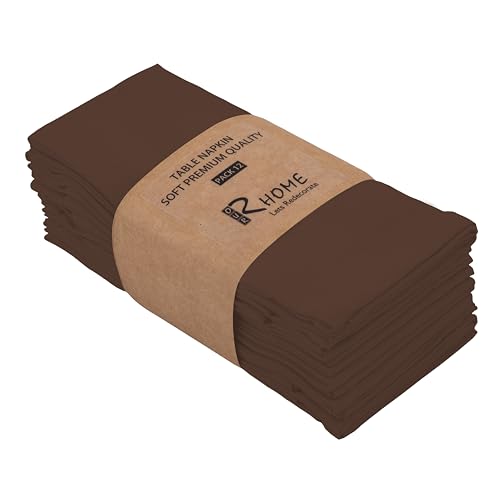 Image of R home Solid Cotton Table Napkins, Soft Cloth Napkins for Dining Table, Reusable & Washable, Ideal for Formal Dining, Cocktail Nights, Weddings, Home Bar & Table Decor (12, Cocoa Brown)