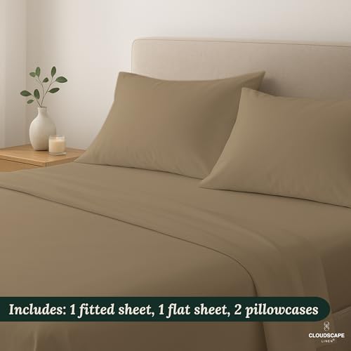 Cloud Scape Linen 100% Egyptian Cotton King Sheets Set – 1000 Thread Count, 4-Piece Soft Hotel Quality Bedding Set,Deep Pockets up to 16”, Taupe