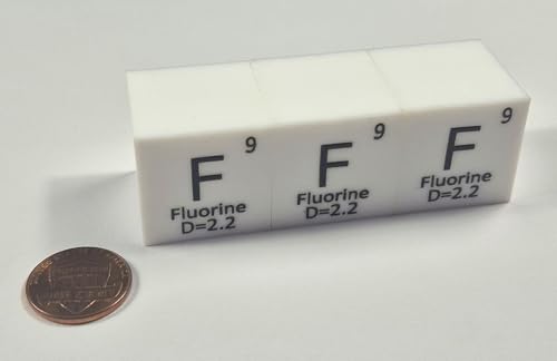 Image of 1 inch 25.4mm Fluorine Teflon 75% Pure Cube F Periodic Table Element Engraved Density Collection Science Education Display Block Cube + Acrylic Case Box - 1PC
