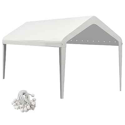 GOTRUTH 12x20 Canopy Replacement Cover, Carport Replacement Canopy Top Cover for 12' x 20' Frame, 800D Heavy Duty Waterproof & UV Protected Car Canopy with Ball Bungees (Frame is not Included) (White)