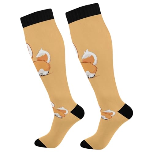 Waassud Calcetines de compresión de perro de dibujos animados para mujeres y hombres, circulación, 20-30 mmHg, calcetines altos hasta la rodilla, calcetines de viaje para enfermera, 2 pares,