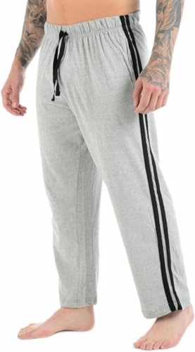 COSHAL® Pantalon de détente pour homme avec 2 bandes latérales rayées Ourlet ouvert Pantalon décontracté en molleton Homme Pantalon de survêtement...