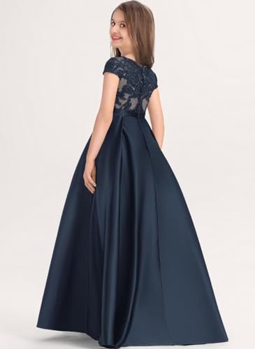 Princess Long Lace Satin Junior Bridesmaid Dress Flower Girl Dress3