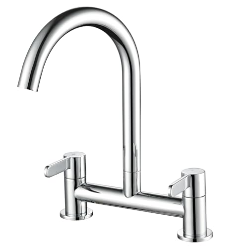 Kitchen Mixer Taps 2 Hole SYXEJGI Chrome Bridge Mixer Tap Kitchen Sink Taps Dual Lever Kitchen Tap Traditional Kitchen Taps Mixer 2 Hole Deck Mounted