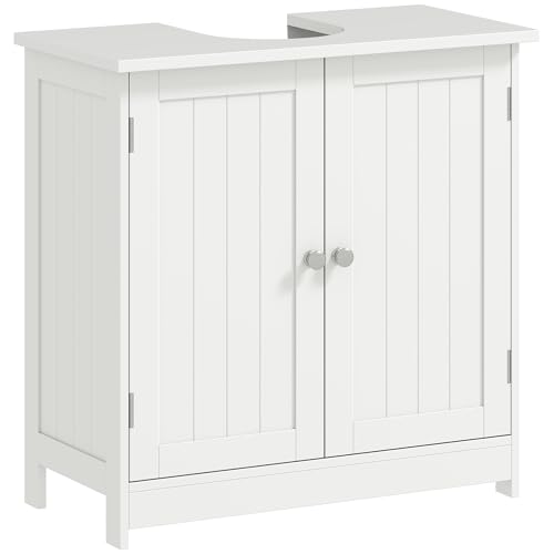 HOMCOM Under Sink Bathroom Storage Cabinet 2 Layers Vanity Unit Wooden - White