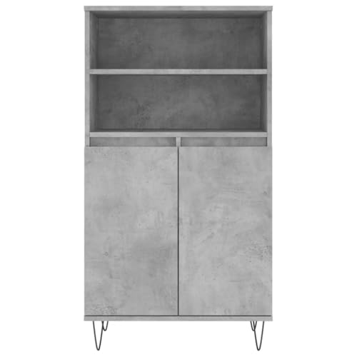 Aparador alto gris hormigón de 60x36x110 cm con 6 compartimentos y patas de metal para salón 7