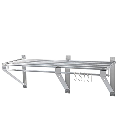 tentsulight 棚 業務用 ステンレス 水切棚 パイプ棚 日本製 フック5本付き 幅1800mm 奥行き300mm キッチン収納 水切りラック 吊棚 吊り棚 つり棚 吊り平棚 ステンレス棚 壁面収納 収納棚 壁棚 壁掛け収納棚 ウォールラック 壁掛