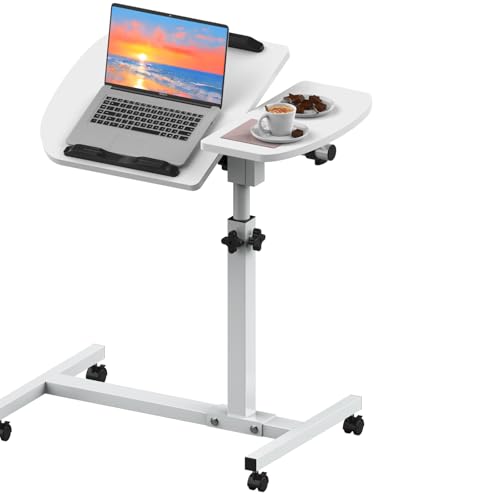 Huracan Table de lit avec roulettes pour ordinateur portable, réglable en hauteur, 59 à 89 cm, double plateau 40 x 40 et 20 x 40, mobile, table de chevet,...
