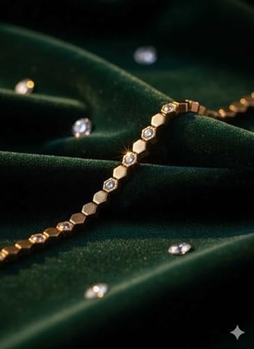 Starglow Kadın Bileklik 14 Ayar Altın Kaplama, Zirkon Taşlı Göz Alıcı Trend Bileklikler, Kararmaz, Dayanıklı Altın Kaplama Bileklik Modelleri Şık ve Zarif Takı, Sevgiliye Hediye (Petek Style) - Görsel 5