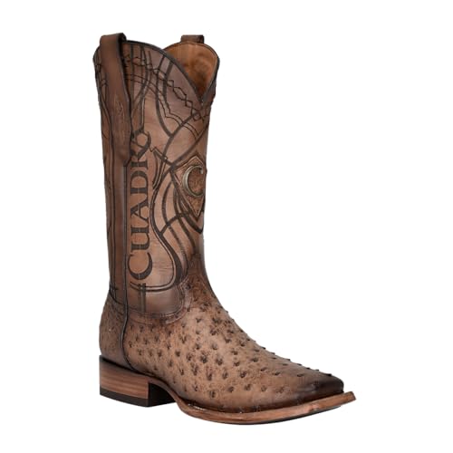 Cuadra Men's Boot in Ostrich Leather Brown With Laser Engraving 3Z2LA12