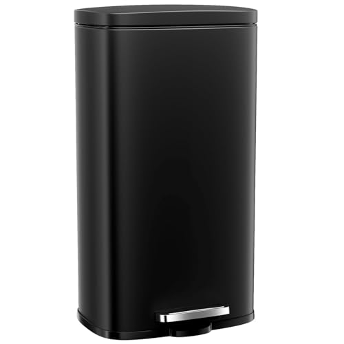 Clevich Poubelle 50 l en acier - Grande poubelle à pédale avec couvercle Soft-Close, pédale et seau intérieur amovible en plastique - Pour cuisine, salle de bain,...