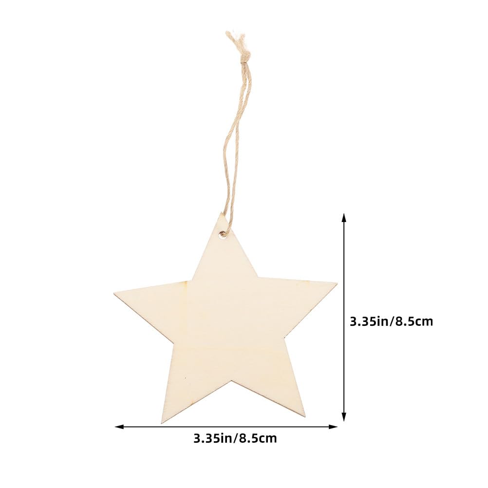 Healifty Wooden Star Pendant Christmas Tree Ornament DIY Hanging Decoration with Jute Rope for Xmas Party and Home Decor 3.35 Inch Pentagram Star - Image 2