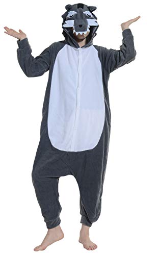 Pijama Kigurumi de lobo gris unisex, disfraz onesie de dormir para adultos