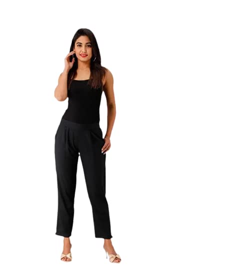 Women wear Cotton Casual Pants with Back Elastic Waist red Straight Leg Pant Pull-On Trousers, 2 Pockets, length-36inches-picture-15