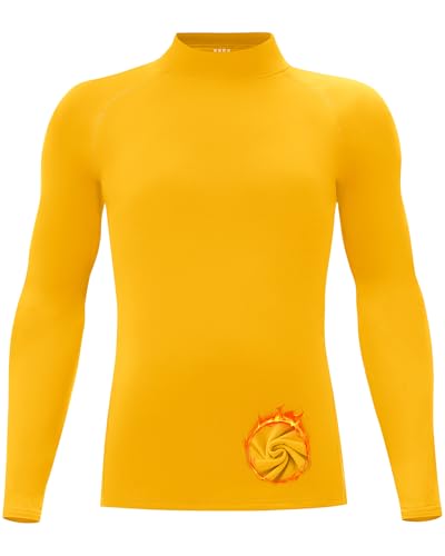 Youth Boys Thermal Compression Shirt Long Sleeve Fleece Undershirt Athletic Base Layer for Soccer Football Baseball
