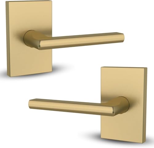 Image of Mega Handles Glamor Dummy Lever, Door Handle Set for Closet or French Doors, Single Side Door Levers, Non-Turning, Fits All Standard Door Sizes, Screws Included - Satin Brass (2 Pack)
