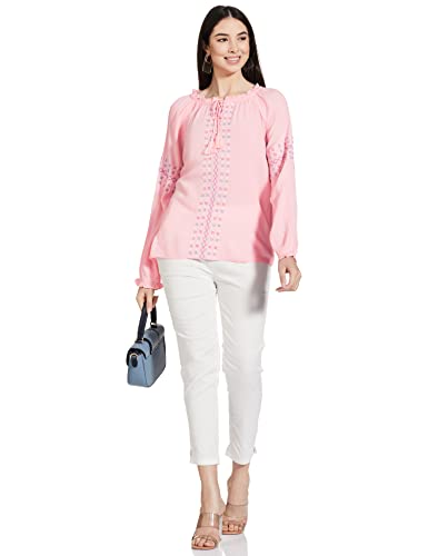 Image of Max Women Embroidered Tie-Up Neck Top