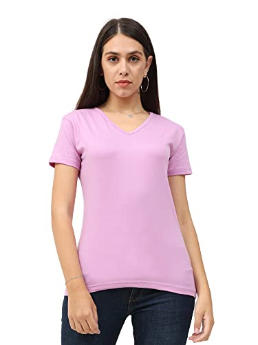 Image of FLEXIMAA Women's Cotton Plain V Neck Half Sleeve T-Shirt