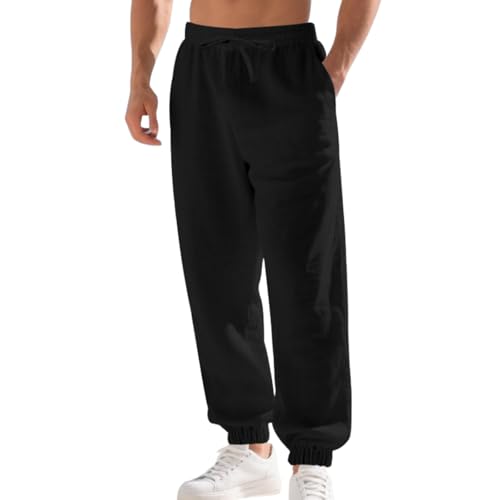 HOTYD Loose Breathable Linen Pants for Men Lightweight Elastic Waist Yoga Beach Trousers Casual Travel Pants