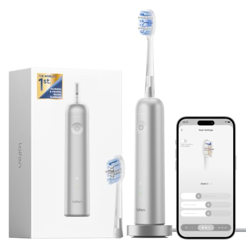 Laifen Wave Pro Elektrische Zahnbürste, 60° WaveMotion & 66.000 Vpm für Tiefenreinigung, 70 Tage Akku, Drucksensor & App-Customizing, nahtloses Design ideal für Reisen, inkl. 2 Pro-Köpfe (Alu Silber)
