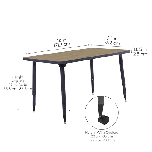 Image of Adapte Commercial Classroom Activity Table - 30 inch x 48 inch Rectangle, ADA Compliant Tapered Legs with Glides & Casters, Adjustable Height 22-34 inch Wheelchair Accessible, School & Office Furniture