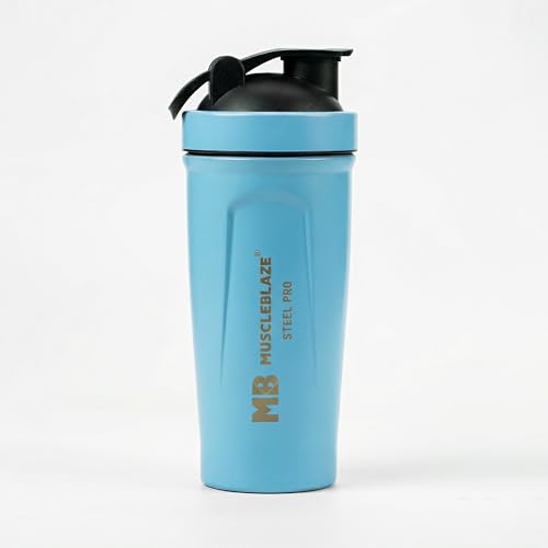 Image of MuscleBlaze Stainless Steel Gym Shaker (Blue, 700ml)