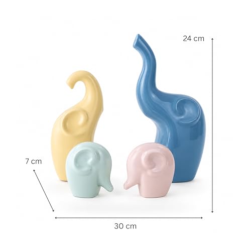 Image of Amazon Basics Playful Elephant Figurine Set for Home & Office Decor | Modern Pastel Animal Sculpture Showpieces for Living Room, Nursery, Shelf & Coffee Table Styling (Multicolor, Set of 4)