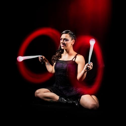 AMAZEABLES LED Poi Balls - Upgraded Soft Spinning Glow Poi Socks for Beginner Kids and Professional Rainbow Fade and High Strobe Spinning LED Glow Toy Light Up Balls, Pair