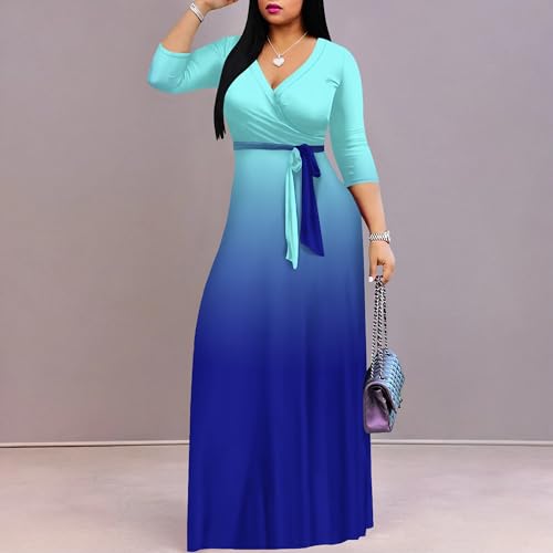 Image of PINKPATTY Women's Floral Maxi Dress 3 /4 Sleeves V Neck Cocktail Party Dress Belted Wrap Dresses with Pockets（Gradients3 L）, Large