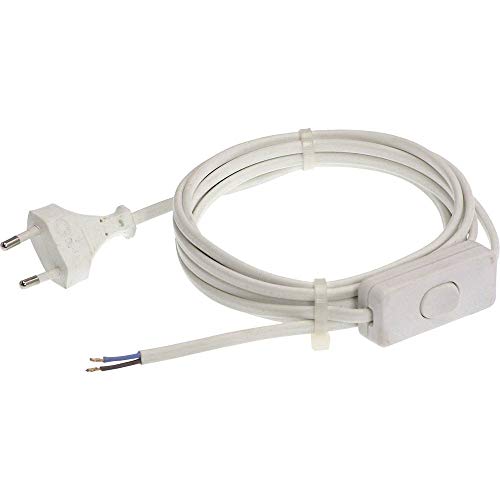 as - Schwabe Euro-Anschlussleitung mit Zwischenschalter, H03VVH2-F 2X 0,75, Euroflachstecker, 30mm abgemantelt mit Aderendhülsen, Stromkabel 230V, 2,5A, weiß, IP20, 70631