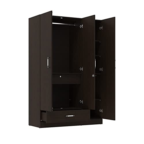 Image of Wakefit Wardrobe | 1 Year Warranty | Engineered Wood Almirah, Cupboard for Clothes Storage | 3 Door, 2 Drawers, 1 Hanging Space | Gingham - Wenge