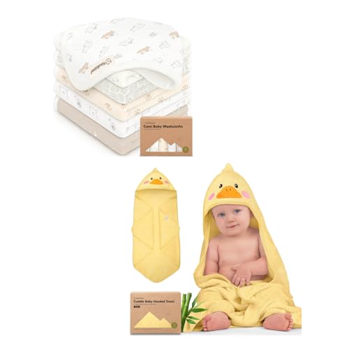 Image of KeaBabies 6-Pack Cotton Baby Washcloths for Newborn, Kids and Baby Hooded Towel - Cotton Muslin Soft Wash Cloths, Super Absorbent & Scratch-Free Rag, Hooded Towel for Infant & Toddlers
