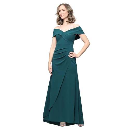 Image of Alex Evenings Women's Off the Shoulder Stretch Crepe Dress with Fishtail Back, Floor Length Mother of the Bride Dress