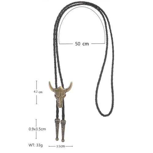 Image of Cowboy Bolo Tie for Men, Vintage Cow Skull Bolo Tie Necklace Native American Necktie for Men Women