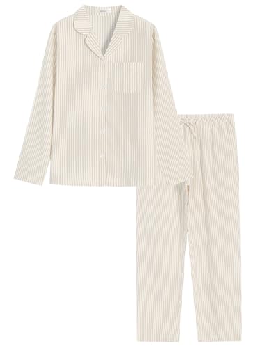 Image of Latuza Women's Cotton Long Sleeve Pajama Set Seersucker Button Down Pj Set