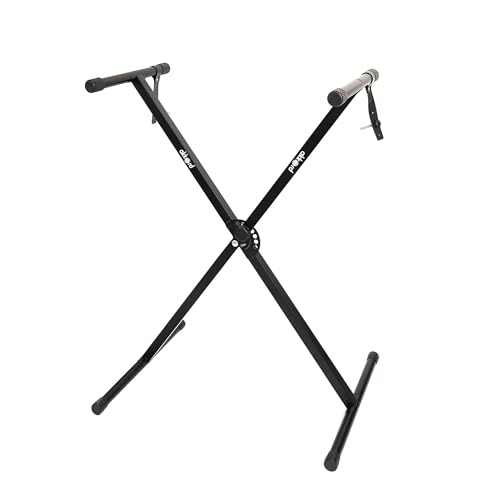Image of Akkord Single X Adjustable Keyboard Stand for 61-Keys Keyboard - Foldable, Heavy-Duty Steel Frame, Non-Slip Rubber Caps, Secure Locking Pin, Height Adjustable for Digital Piano & MIDI Keyboards