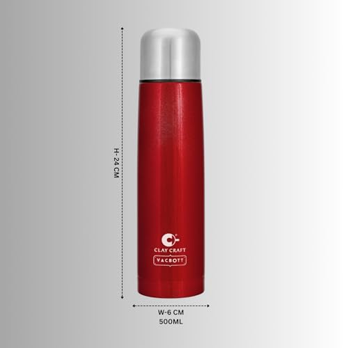 Image of Clay Craft VACBOTT Terra Double Walled 18 Hours Hot and 24 Hours Cold Water Bottle-500ML, 2-Piece(Red) Leak Proof|Easy to Carry|Gym Bottle|Home|Kitchen|Hiking|Travel Bottle|BIS Certified