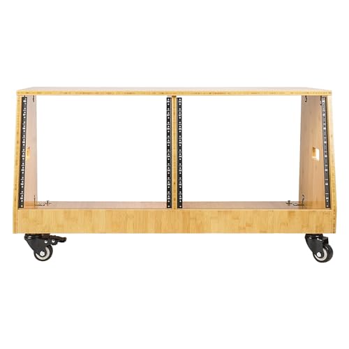 Image of Sound Town DIY 2 x 8U Slanted Studio Rack with Solid Carbonized Bamboo, Casters, for Recording Room, Home Studio (STBR-D8T)