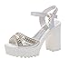 Dames Chaussures Talon Haut Bloc Talon Plate-Forme Chaussure Talon Boucle Bout Ouvert Bouche De Poisson Mode Strass Sandales Appartements Pour Femmes Habillées Grande Largeur