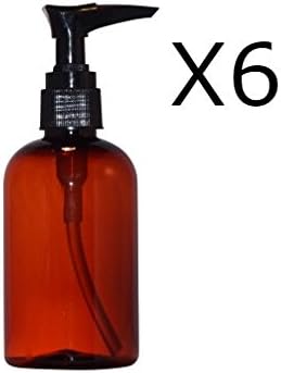 WM (Pack of 6) 4 oz Stylish Amber Lotion Pump Dispenser | Boston Round Refillable, Empty Plastic Bottles with Saddle Pump Cap –DIY, Oils, Aromatherapy, Shampoo, Soap, Moisturizer, Arts & Crafts