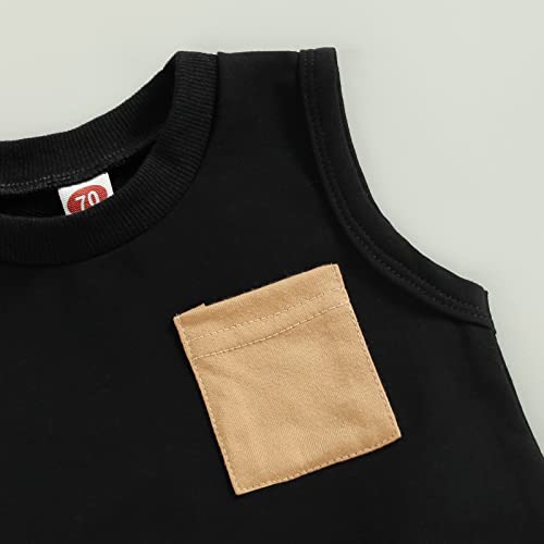 Rtnnsbbfcm Newborn Baby Boy Summer Clothes Sleeveless Front Pocket Tank Top Striped Shorts 2Pcs Casual Outfit (Black,18-24 Months) #TOP3