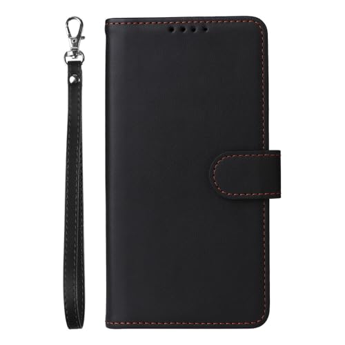 Étui portefeuille iPhone 12 Pro Max noir en cuir premium avec rabat magnétique de 6,7 pouces
