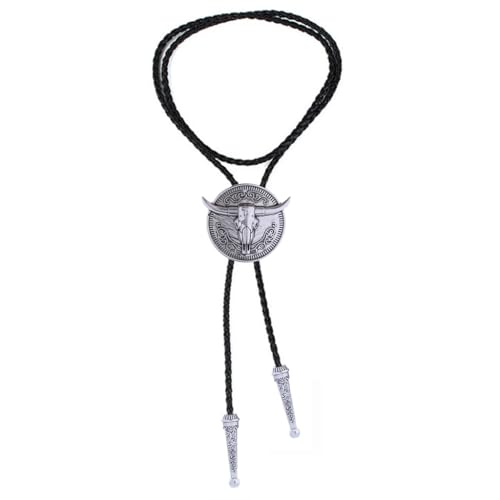 Image of GelConnie Longhorn Bull Bolo Tie for Men Native American Western Cowboy Leather Necktie Bolo Necklace for Women Gold Texas