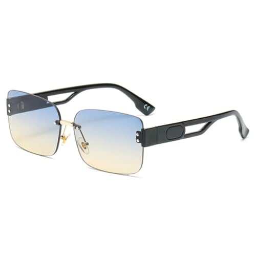 Lunettes de soleil rectangulaires bleues sans monture pour homme et femme tendance