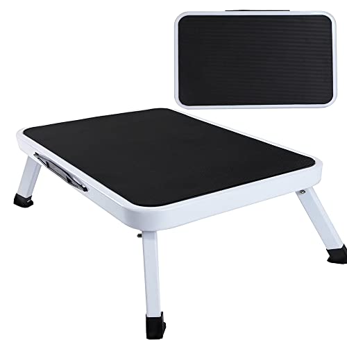 Escalera plegable, escalera de un solo paso con alfombrilla de goma antideslizante, para un artículo imprescindible para el hogar, cocina, baño, garaje